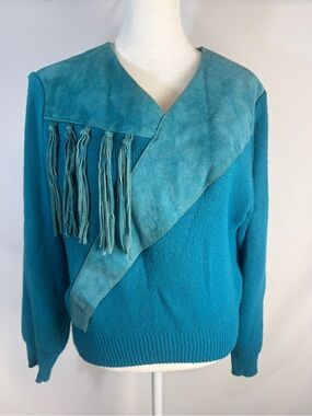 Vintage 80s Pioneer Wear Leather Fringe Sweater